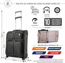 Maleta de Cabina Aerolite Easyjet 60L con 2 Ruedas 56x45x25