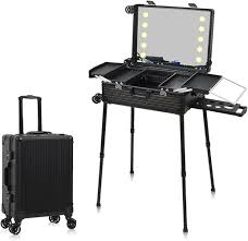 Maleta de Maquillaje Profesional con Ruedas y Patas Ajustables - Negra Grande